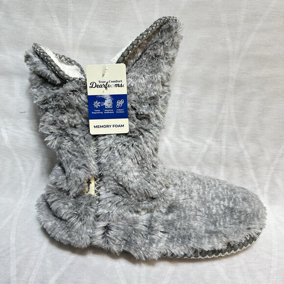 Dearfoams Womens Beth Furry Foldover Boot Slippers sz Large 9-10 Grey Frost NWT - Picture 4 of 7